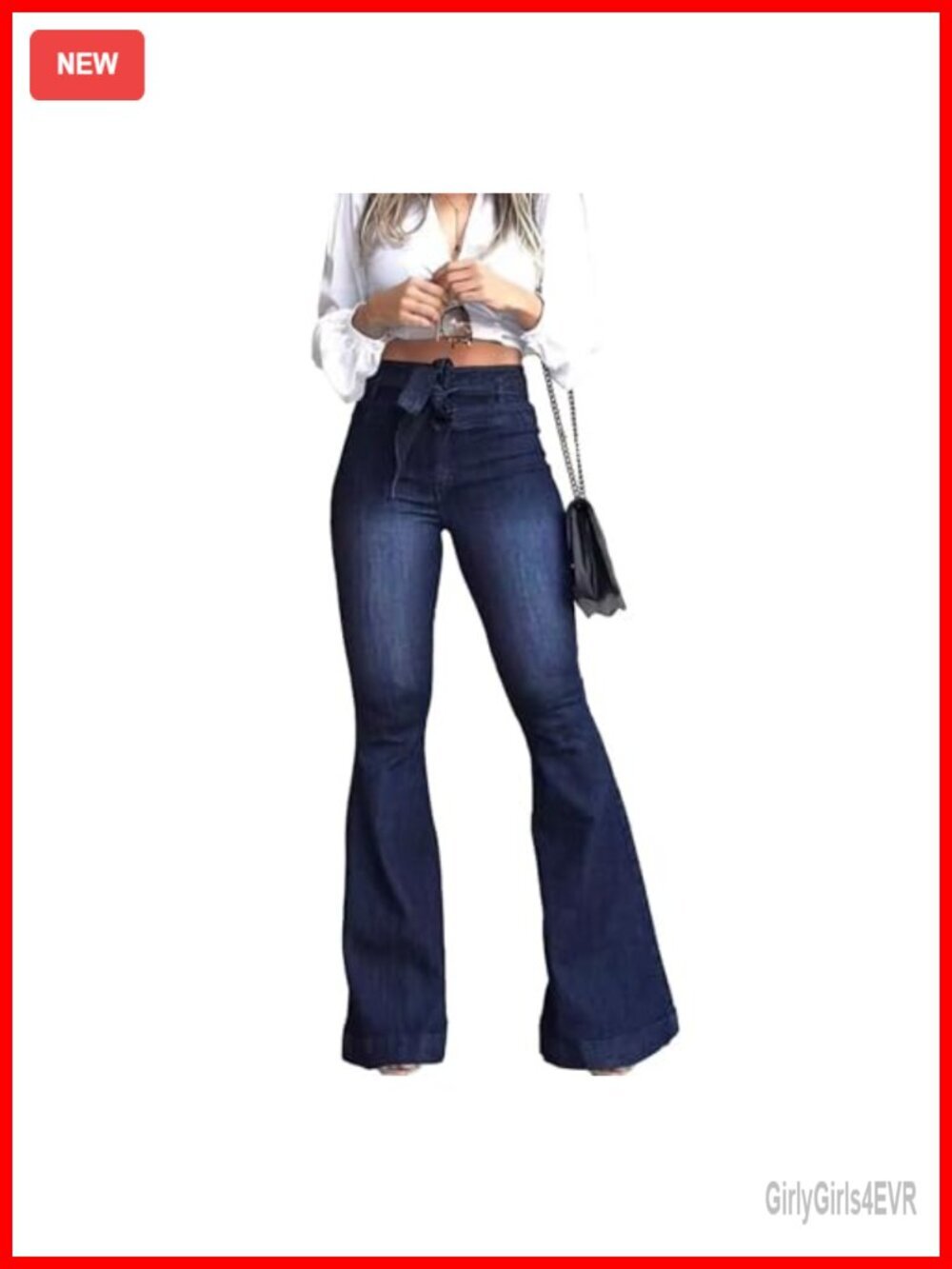 High Waisted Flare Jeans with Removable Belt Stretch Wide Leg Bell Bottoms